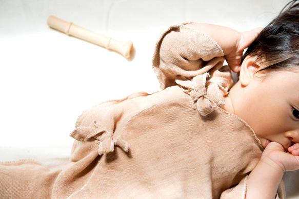 有機棉三層紗布嬰兒組合內衣[棕色] 第4張的照片