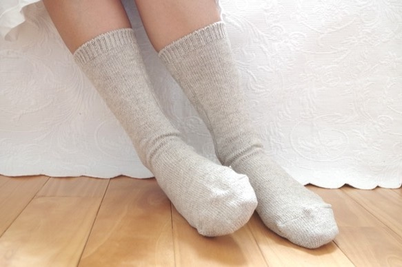 OrganicCotton Hitori 套絲棉襪和 Aran 針織襪 [犛牛灰] 第6張的照片