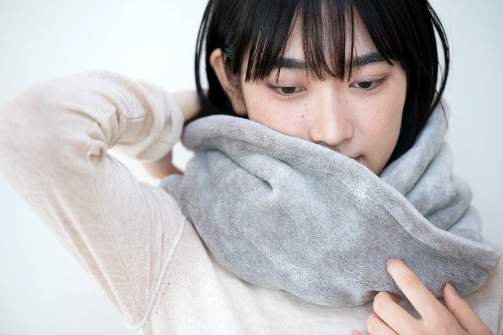 Organic Cotton Fur ヤク混グレージュ　ツイストネックウォーマー【Super Bigサイズ】