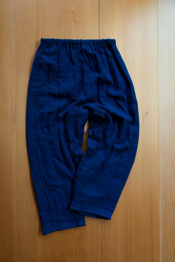 有機棉三重紗布藍染三重紗布寬鬆褲 第7張的照片