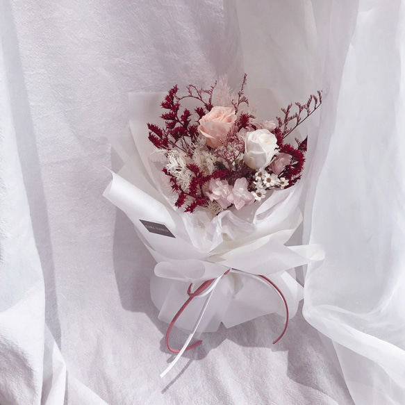floraflower母親節系列花束(粉橘)/乾燥玫瑰/求婚花束 第2張的照片