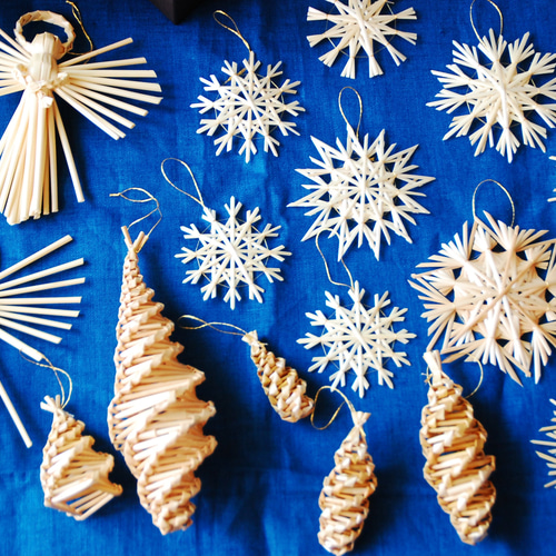 麦藁 ストロースター・クリスマスオーナメント 天使と麦編みMix16点