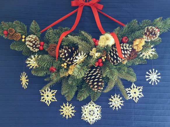 【Creema限定】麦藁のスタースワッグ(star christmas ver.)クリスマス、ガーランド、壁掛け 2枚目の画像