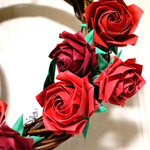 クリスマスリース 折り紙の薔薇（赤） リース Cat's DYN 通販