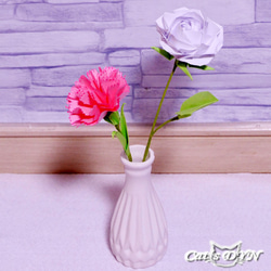 ピンクのカーネーションと薔薇の花（折り紙の薔薇の花） 2枚目の画像