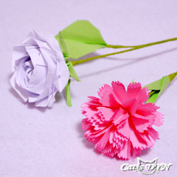 ピンクのカーネーションと薔薇の花（折り紙の薔薇の花） 3枚目の画像