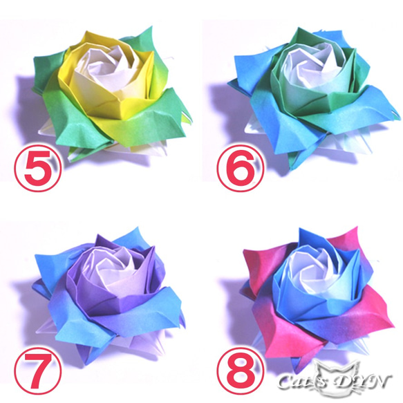 ⑤薔薇の花グラデーション千代紙【送料無料】　（折り紙の薔薇の花） 3枚目の画像