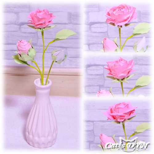 薔薇の花束：春バージョン （折り紙の薔薇の花） アートフラワー Cat's