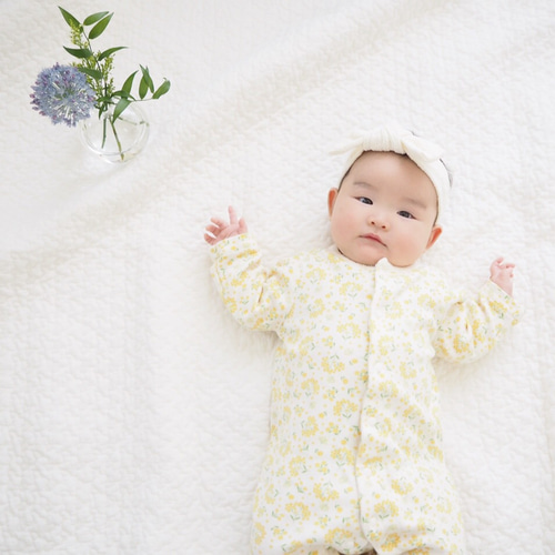 再販5]着心地のよいミモザ柄のロンパース ベビー服 nunu 通販 9152751