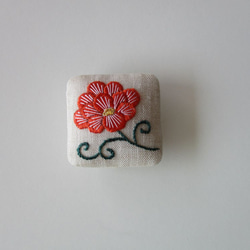 花　帯留め　オレンジ色　麻　日本刺繍 1枚目の画像
