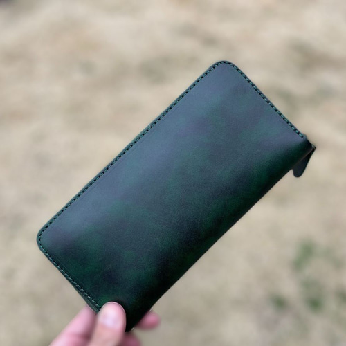 ナチュラル レザー ブルー＆グリーン 財布 メンズ レディース 長