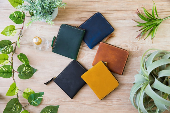 【人気】ミニ財布 L字ファスナー 財布 レディース コンパクト オイルレザー 本革 薄い 小さい L字 3枚目の画像