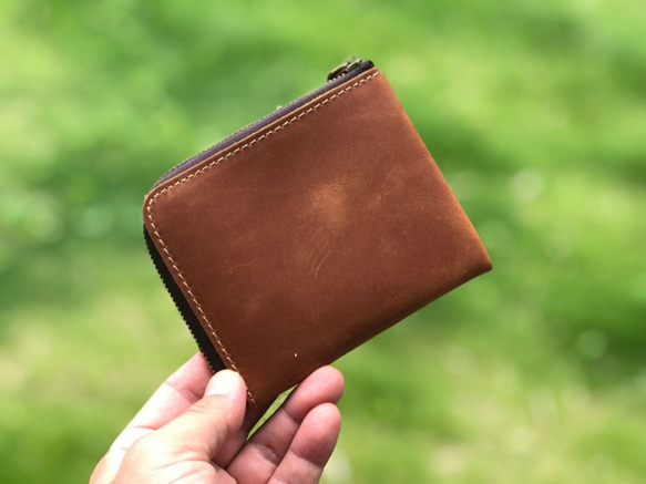 【人気】ミニ財布 L字ファスナー 財布 レディース コンパクト オイルレザー 本革 薄い 小さい L字 9枚目の画像