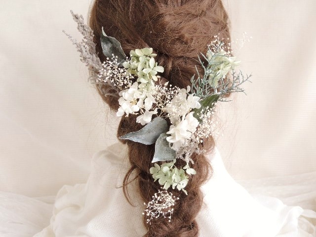 ホワイトグリーンのナチュラルヘッドドレス