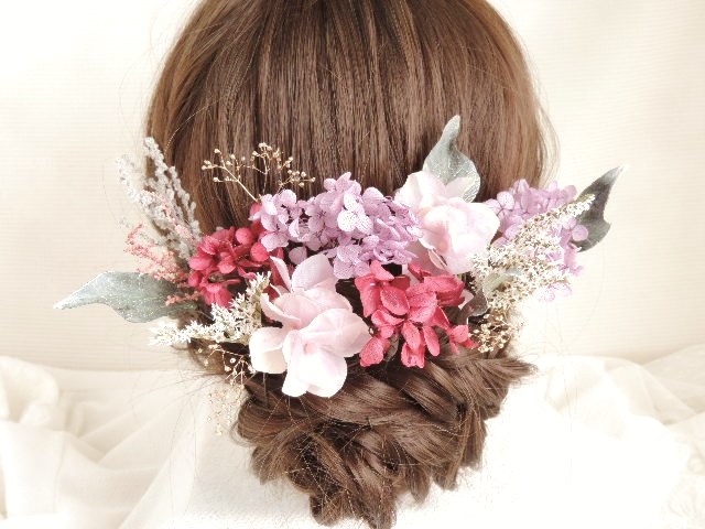 赤ピンク紫の和装ヘッドドレス