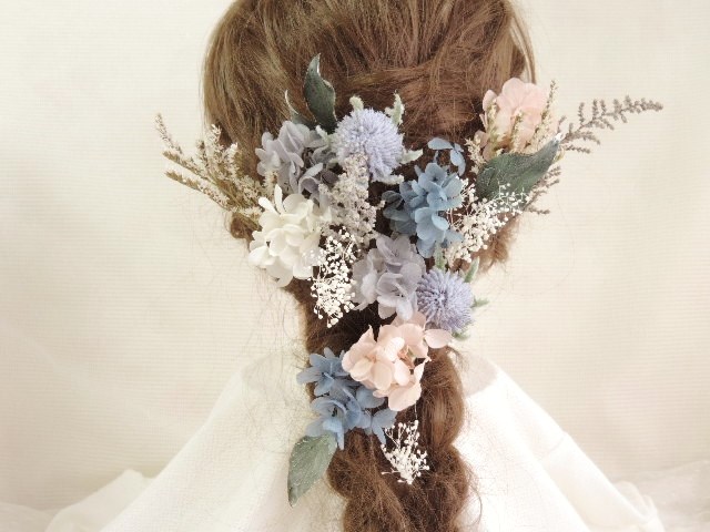 エリンジウムにくすみピンクが可愛いヘッドドレス