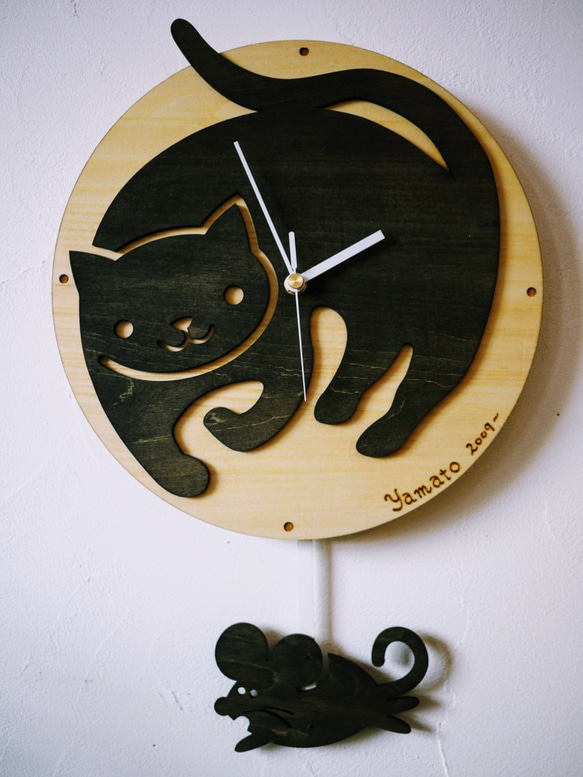 CAT＆MOUSE CLOCK ＊猫の木製振り子時計＊ 掛け時計・置き時計