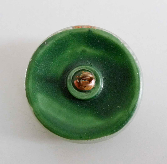 アンティークガラスボタン　花緑 2枚目の画像