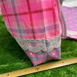 ●ピンクス●２枚セット☆ピンクパープルなレースのかわいい袋物☆マチ・裏布付き・袋口フリルのしっかりめ巾着 4枚目の画像