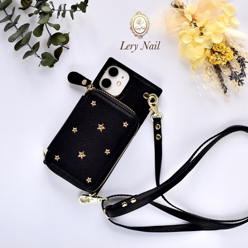 ゴールド星スタッズ☆長さ調節可能なストラップ ショルダーひも付き IC