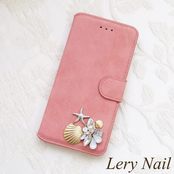[IPhone6​​plus / 6plus s]殼牌大海星和珊瑚☆成人粉紅色麂皮手帳式案件 第2張的照片