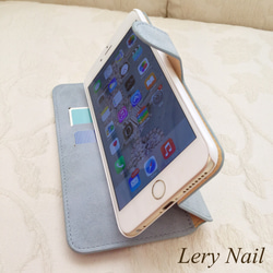 兼容 iPhone Xs [iPhone] 閃閃發光的白色蛋白石 ♡ 金殼 &amp; 海星 ☆ 藍灰色筆記本型保護殼 第4張的照片