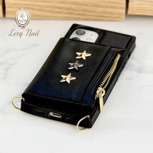 星スタッズ☆長さ調節可能なストラップ ショルダーひも付き ICカード