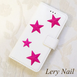 [IPhone6​​ / 6S]生動的粉紅色星☆☆流行的純白色的成年可愛的手帳式案件成人可愛 第1張的照片