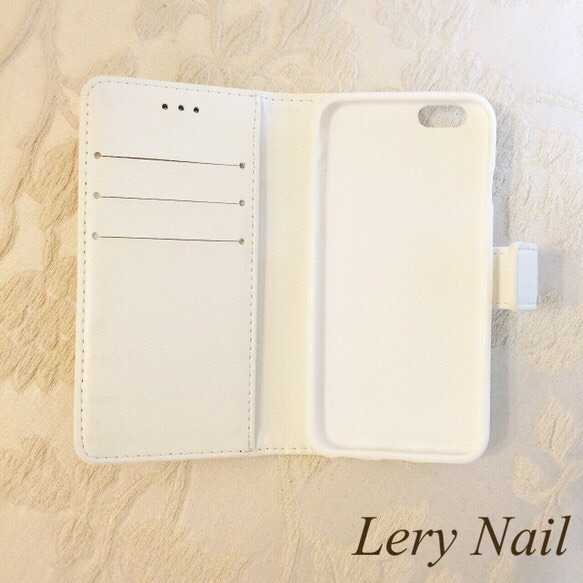 【iPhone6Plus・6sPlus】ビビッドピンクスター☆ポップに大人可愛い☆ホワイト大人可愛い手帳型ケース 4枚目の画像
