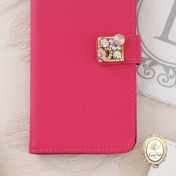 iPhone SE2 [iPhone]蛋白石♡心形珍珠珠寶♡成人可愛筆記本型保護套 第4張的照片