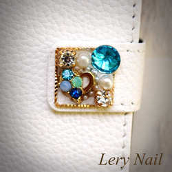 【iPhone 5 / 5s SE】Heart Pearl Bijoux Aqua Marine☆純白色成人可愛筆記本型iPho 第3張的照片