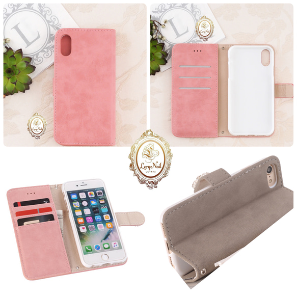 [iPhone] Glittering Flower Bijou☆DAISY Coral Pink Suede Notebook 第5張的照片