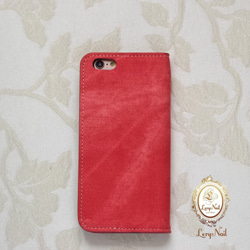 【iPhone】金星鉚釘☆復古風格紅色牛仔風格筆記本式錶殼 第3張的照片
