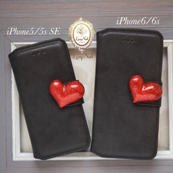 兼容 iPhoneXs / 8 [iPhone] Glitter Plump Red Heart ♡ Mode Black ☆ 第2張的照片