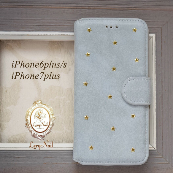 [IPhone 8 Plus 7 Plus 6 Plus / s]明星☆金星鉚釘☆藍色Grace Suede Keynote案例 第2張的照片