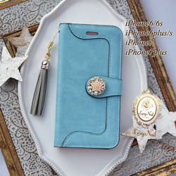 銷售☆【iPhone 6plus / 6plus s】珍珠星像寶石☆藍色錢包案例☆包括灰色流蘇錶帶 第1張的照片