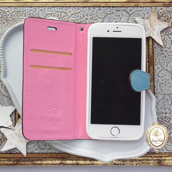 銷售☆【iPhone 6plus / 6plus s】珍珠星像寶石☆藍色錢包案例☆包括灰色流蘇錶帶 第4張的照片