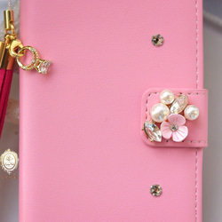 [iPhone Xperia]花朵珍珠珠飾☆吊飾，配以流蘇長項鍊☆燕子粉紅色筆記本型 第2張的照片