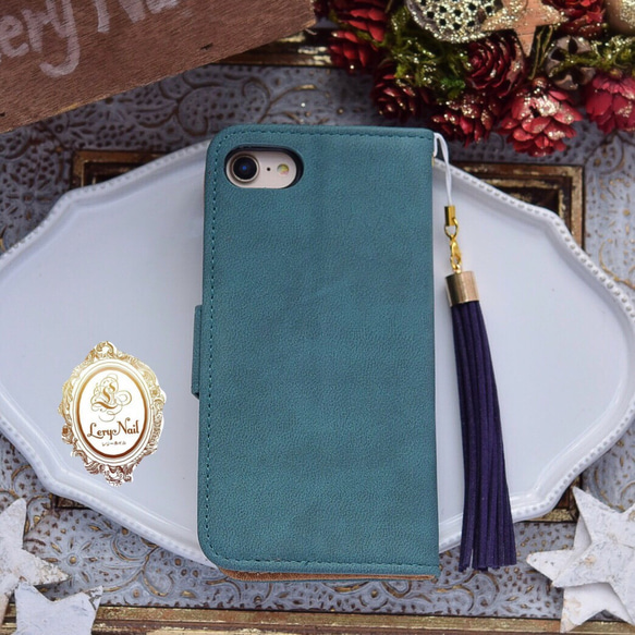 銷售☆50％折扣[iPhone 8·7·6 / 6s]珍珠明星Bijoux☆綠色麂皮主題型錶殼☆帶流蘇 第4張的照片