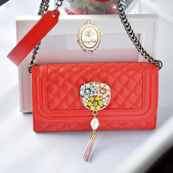 免費送貨[iPhone8 / 7/8 / 7Plus / 6 / 6s]珍珠花朵Bijoux♡紅肩鏈 第2張的照片