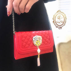 免費送貨[iPhone8 / 7/8 / 7Plus / 6 / 6s]珍珠花朵Bijoux♡紅肩鏈 第3張的照片