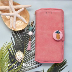 iPhone Xs兼容[iPhone]選擇流蘇錶帶☆菠蘿☆珊瑚粉色絨面革色調型錶殼 第1張的照片