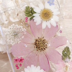 ピンク千鳥草とコスモスの押し花iPhoneケース 3枚目の画像