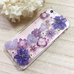 紫アジサイ＊お花いっぱいiPhone7/iPhone8ケース㉕ 4枚目の画像