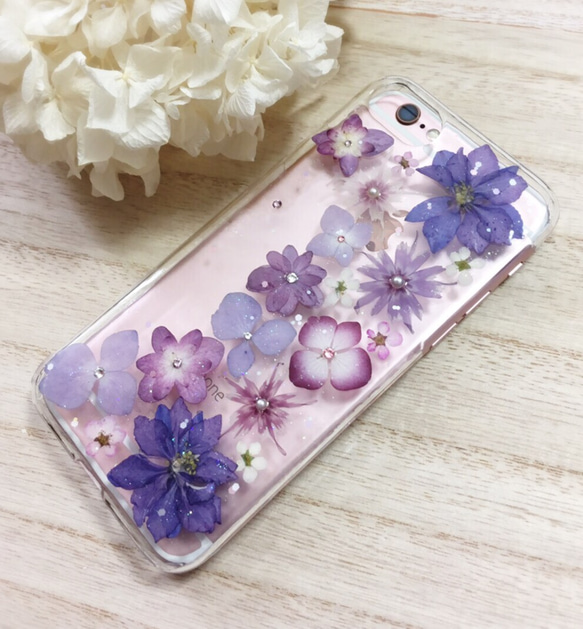 紫アジサイ＊お花いっぱいiPhone7/iPhone8ケース㉕ 4枚目の画像