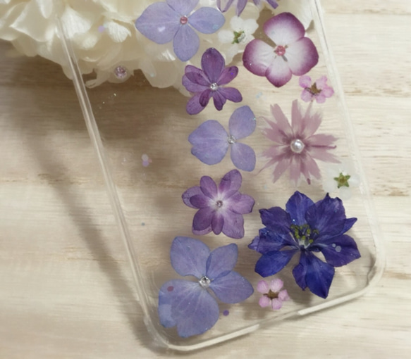 紫アジサイ＊お花いっぱいiPhone7/iPhone8ケース㉕ 3枚目の画像