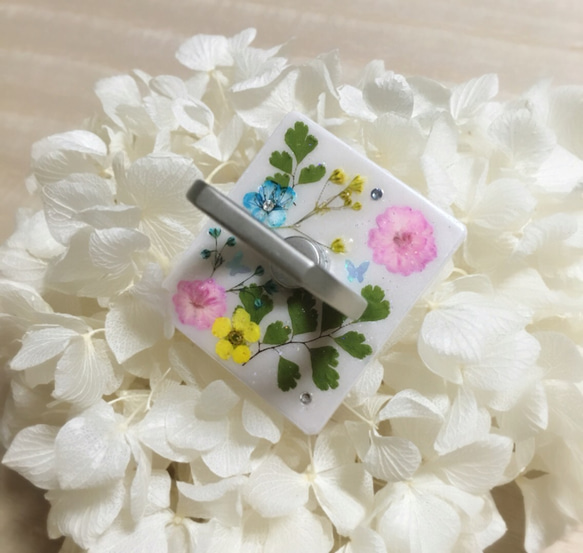 ピンク＊お花いっぱいスマホリング/スマホスタンド① 4枚目の画像