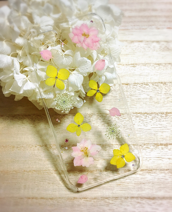 イエロー＊ピンク お花いっぱいiPhoneケース㉜ 2枚目の画像