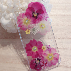 iPhone5S/SEピンクジュリアン＊お花いっぱい押し花ケース㊲ 1枚目の画像