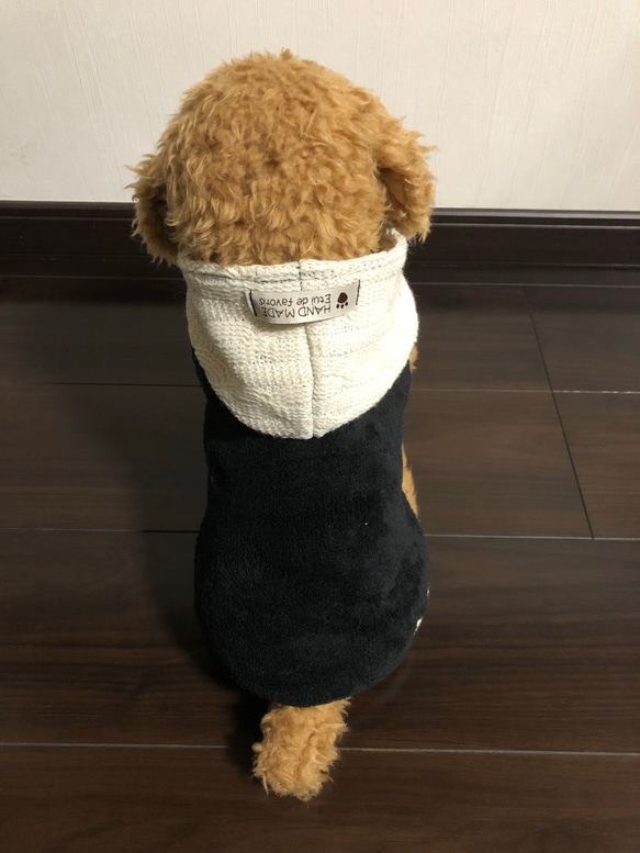 犬服‼︎ケーブルニット縄編み アイボリー 黒ボア⭐︎完成品Sサイズのみ！ 3枚目の画像